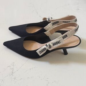 Dior Black Pointed-Toe Slingback Kitten Heels with J'Adior Straps
